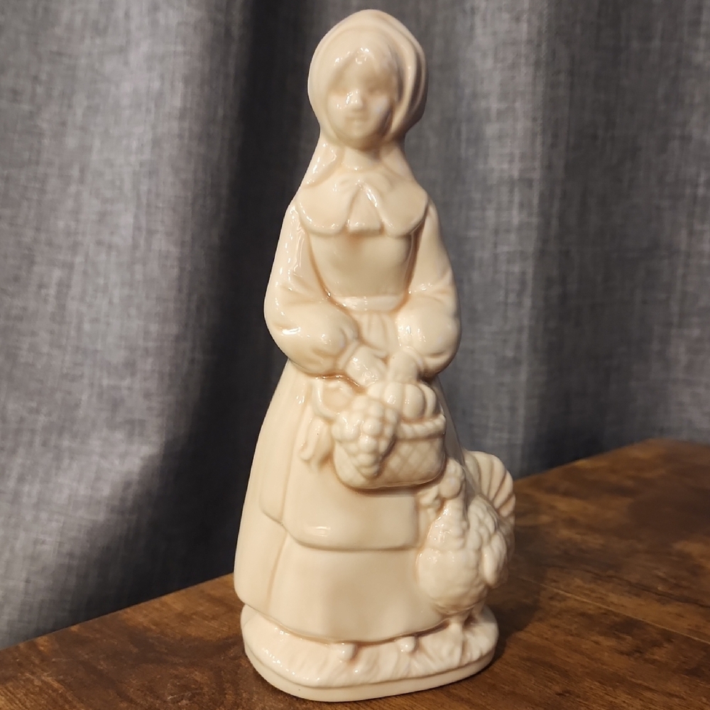 Cream Ceramic Art Figurine with Traditional Dress